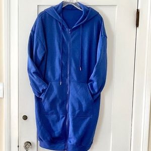 SHEIN  Long Sweat Drawstring Hoodie Coat/Jacket. Zip Front  Blue Large New